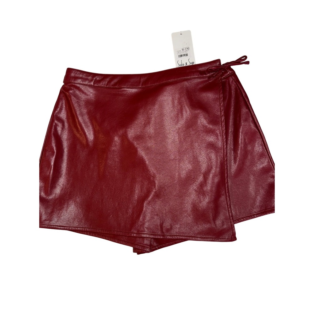 Sadie and Sage Red Faux Leather Skort Wrap Front Mini Shorts Girls XL 14 NEW
